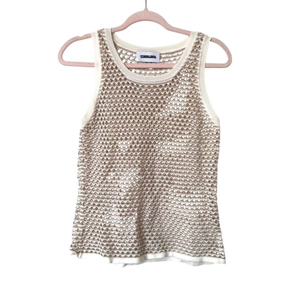 SAINT ART Perla‎ Open Weave Knit Tank Beige/White Small